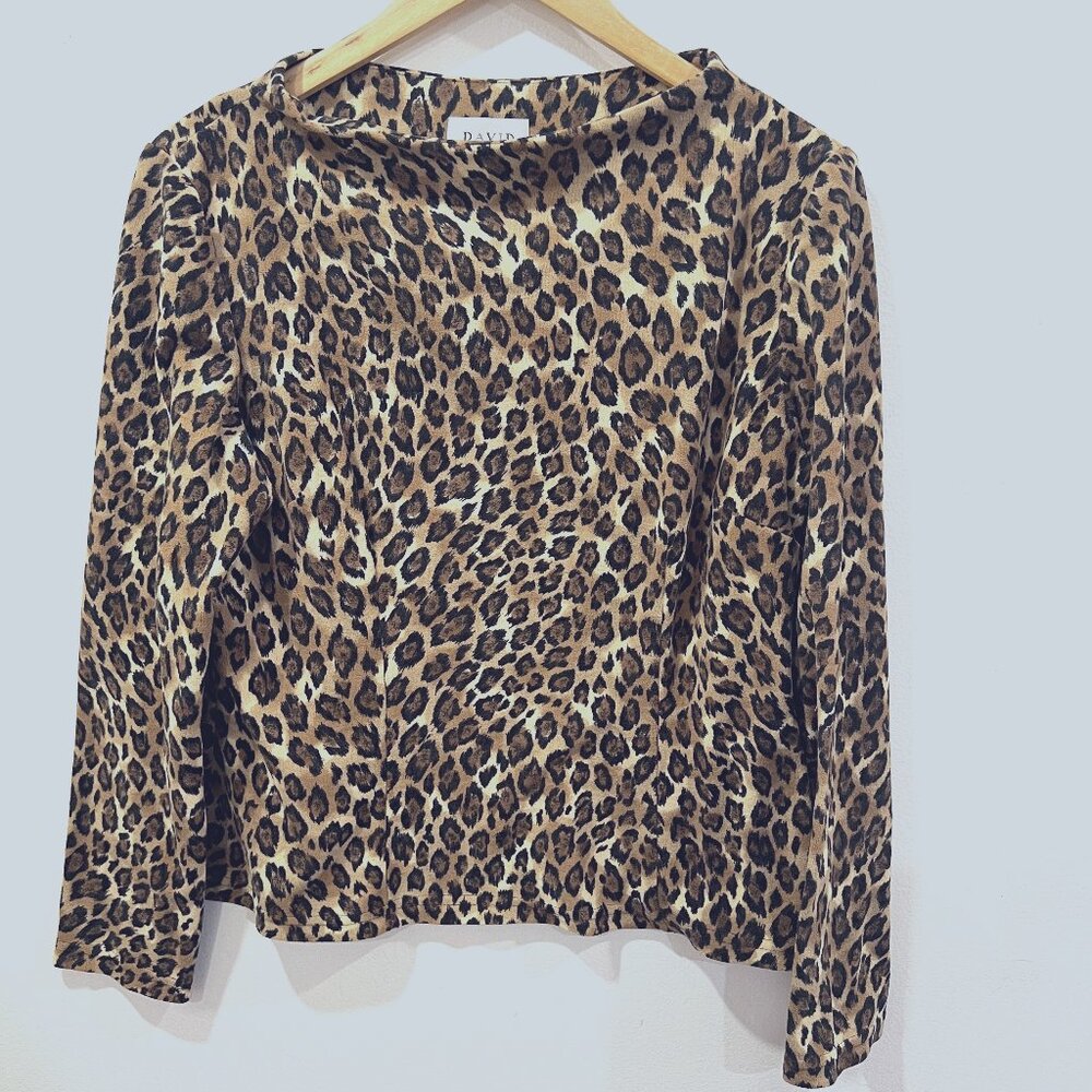 David Warren Leopard Print Long Sleeve Top Size M